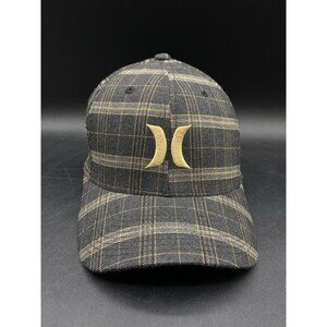 Hurley Hat Cap Flex Fit Plaid Gray Gold Tan Men’s FlexFit Embroidered Fitted
